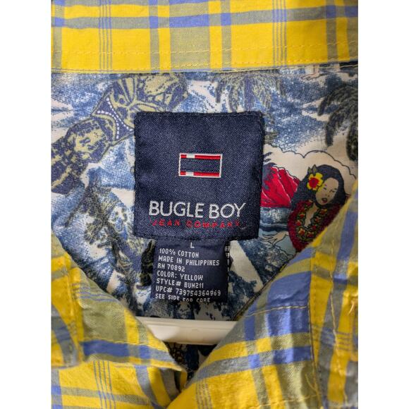 Bugle Boy Vintage Yellow Plaid Short Sleeve Button Up Shirt Hawaiian Y2K Size L - Picture 8 of 10